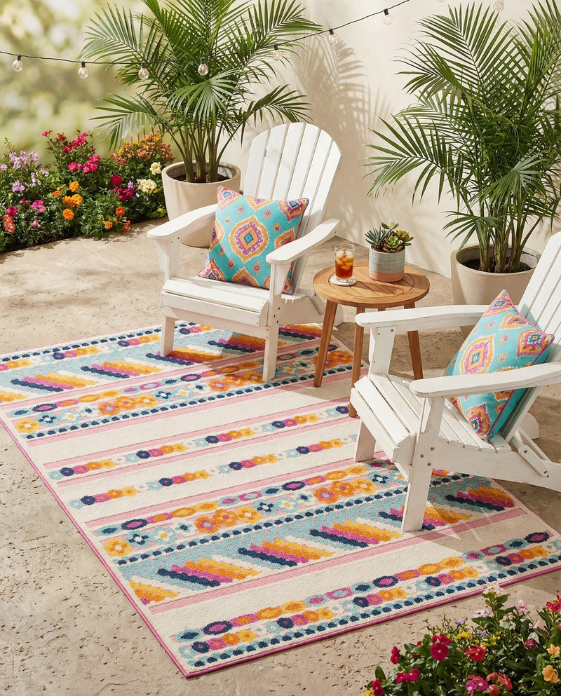 Bahama Breeze Outdoor Collection Area Rug -  Bimini Rectangle Pink  lifestyle 55