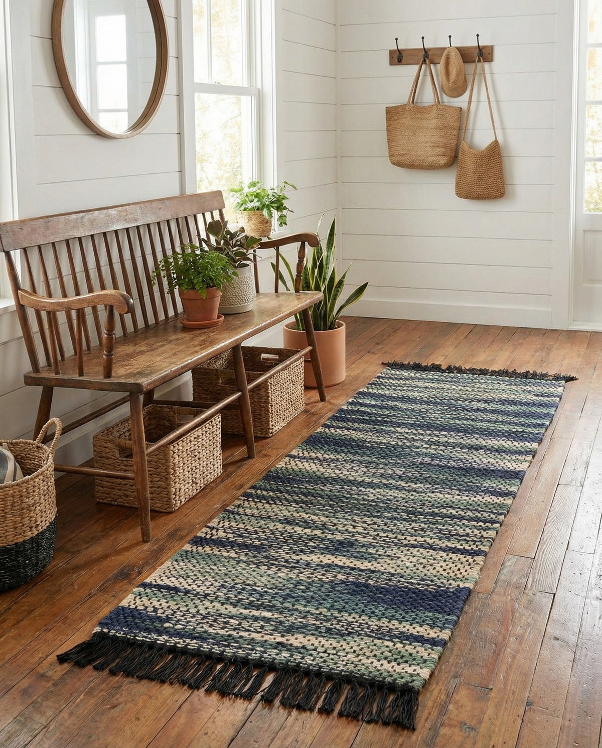 Savannah Jute Collection Area Rug - Nantucket Runner Green and Ivory  lifestyle 106