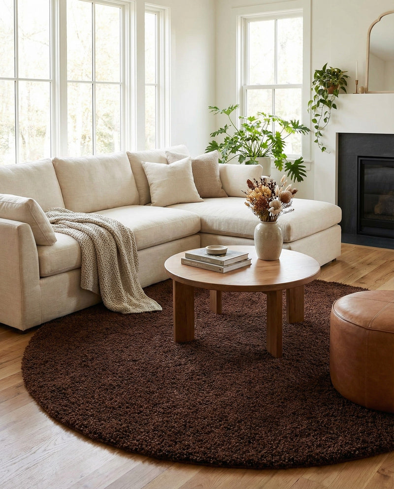 Plush Oasis Collection Area Rug - Serenity (Chocolate Brown) Round Chocolate Brown  lifestyle 52