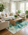 Seaside Blooms Collection Area Rug -  Flora Rectangle Blue Green  lifestyle 39