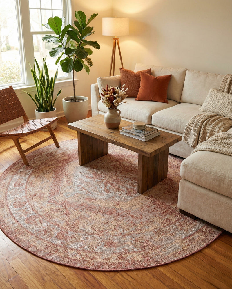 Patio Heritage Collection Area Rug -  Augusta (Rust Red) Round Rust Red  lifestyle 47