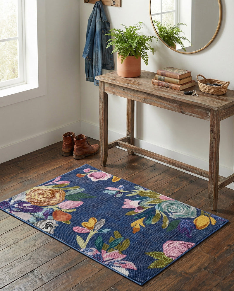 Meadow Breeze Collection Area Rug - Wildflower Rectangle Blue  lifestyle 7