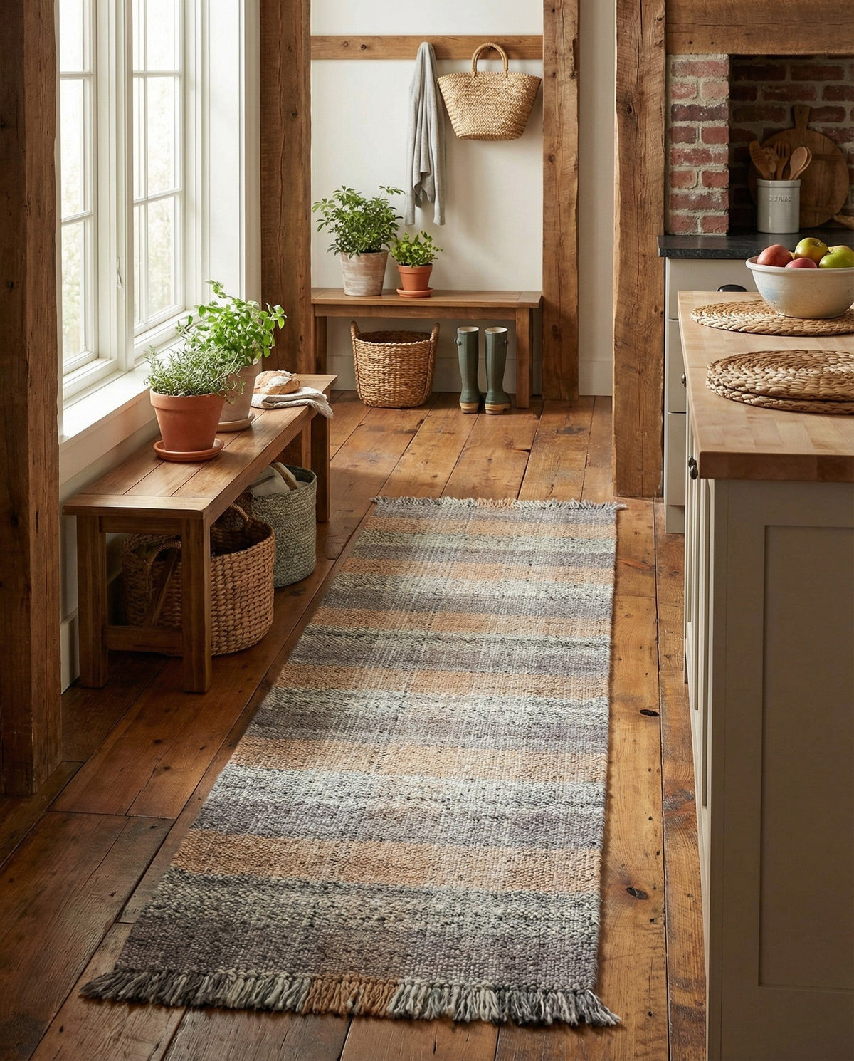 Sustainable Grid Indoor-Outdoor Oasis Collection Area Rug - Savannah Runner Desert Gray  lifestyle 218