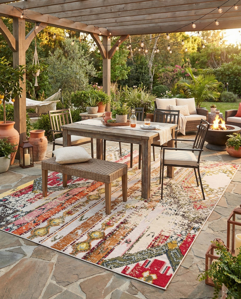 Outdoor Marrakesh Collection Area Rug -  Agadir Rectangle Multi Beige  lifestyle 38