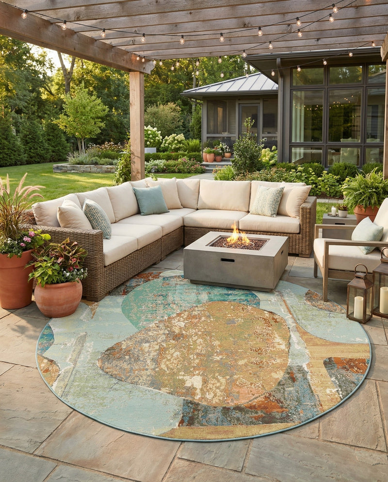 Urban Terrace Collection Area Rug -  Portico Round Multi  lifestyle 40