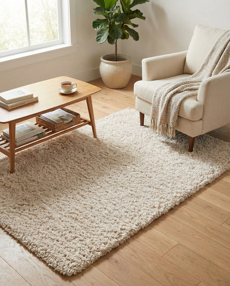 Cozy Comfort Shag Collection Area Rug - Haven (Oatmeal Beige) Rectangle Oatmeal Beige  lifestyle 7