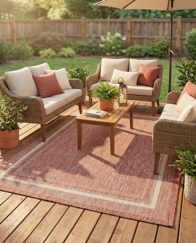 Terrace Fringe Collection Area Rug - Veranda (Rust Red) Rectangle Rust Red  lifestyle 16