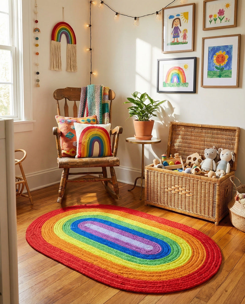 Sunset Isle Wool Braids Collection Area Rug - Paradise Oval Multi  lifestyle 42