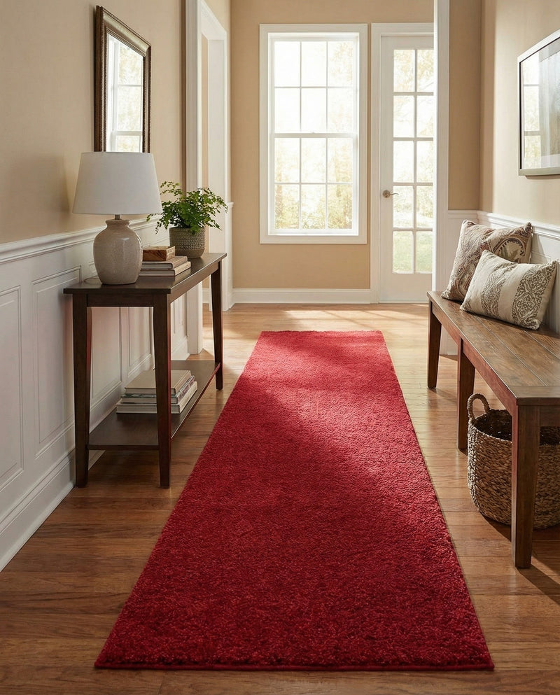 Solid Shag Seaside Collection Area Rug - Azure Cove (Red) Runner Red  lifestyle 51