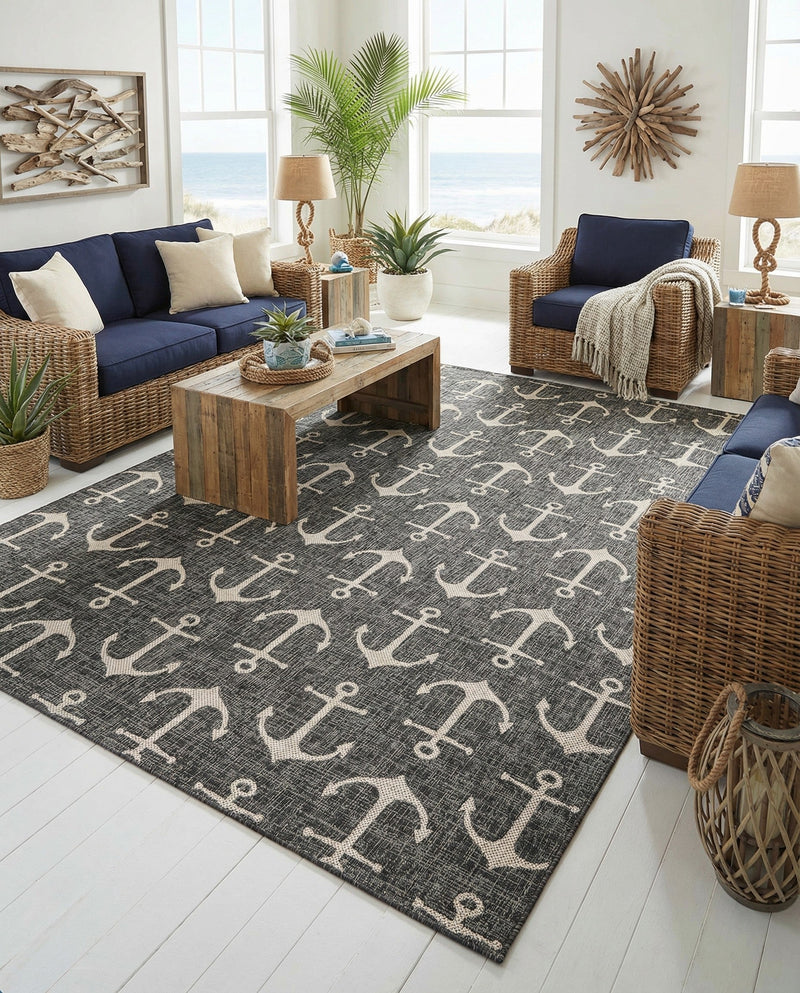 Seaside Haven Rugs Collection Area Rug - Sapphire (Charcoal) Rectangle Charcoal  lifestyle 11