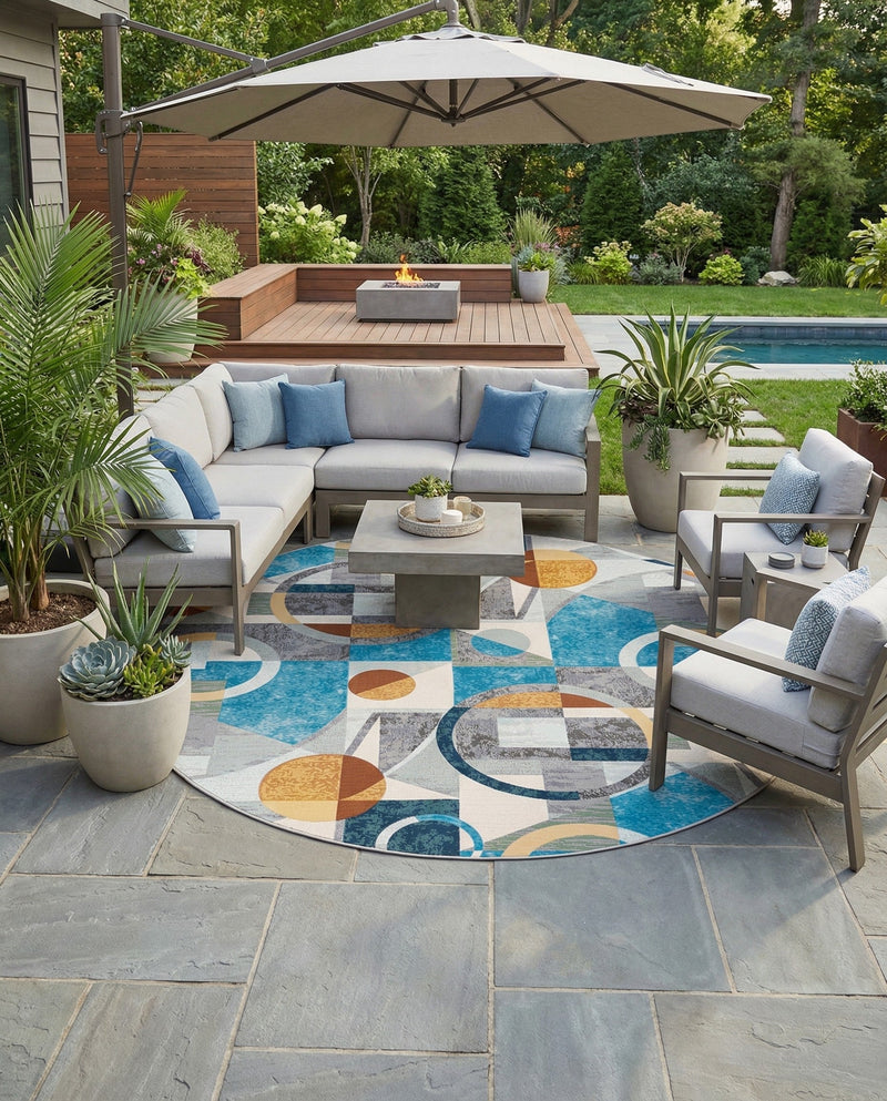 Urban Terrace Collection Area Rug -  Loggia Round Multi  lifestyle 34