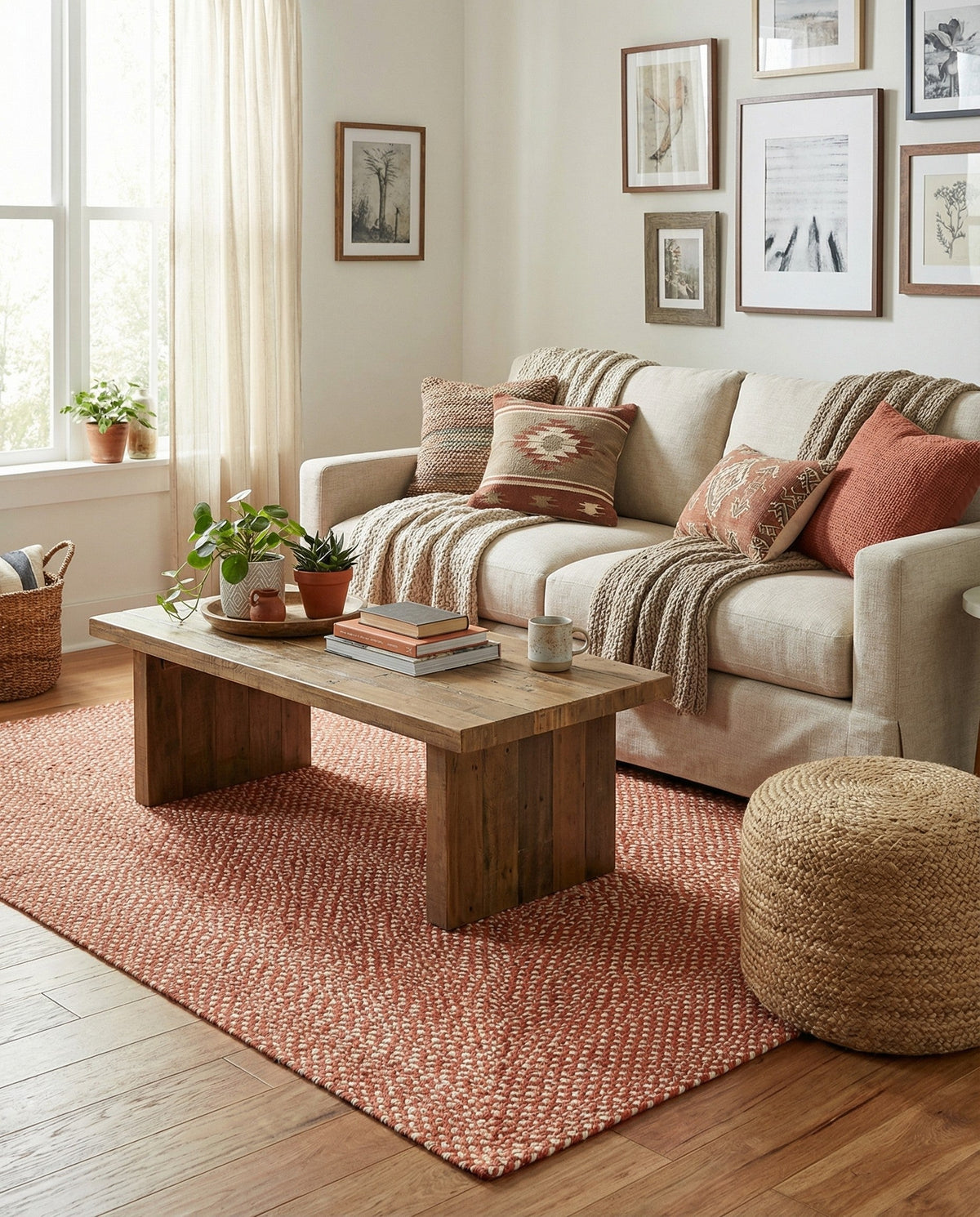 Highland Woven Jute Collection Area Rug - Glenmore (Rust Red) Rectangle Rust Red  lifestyle 8
