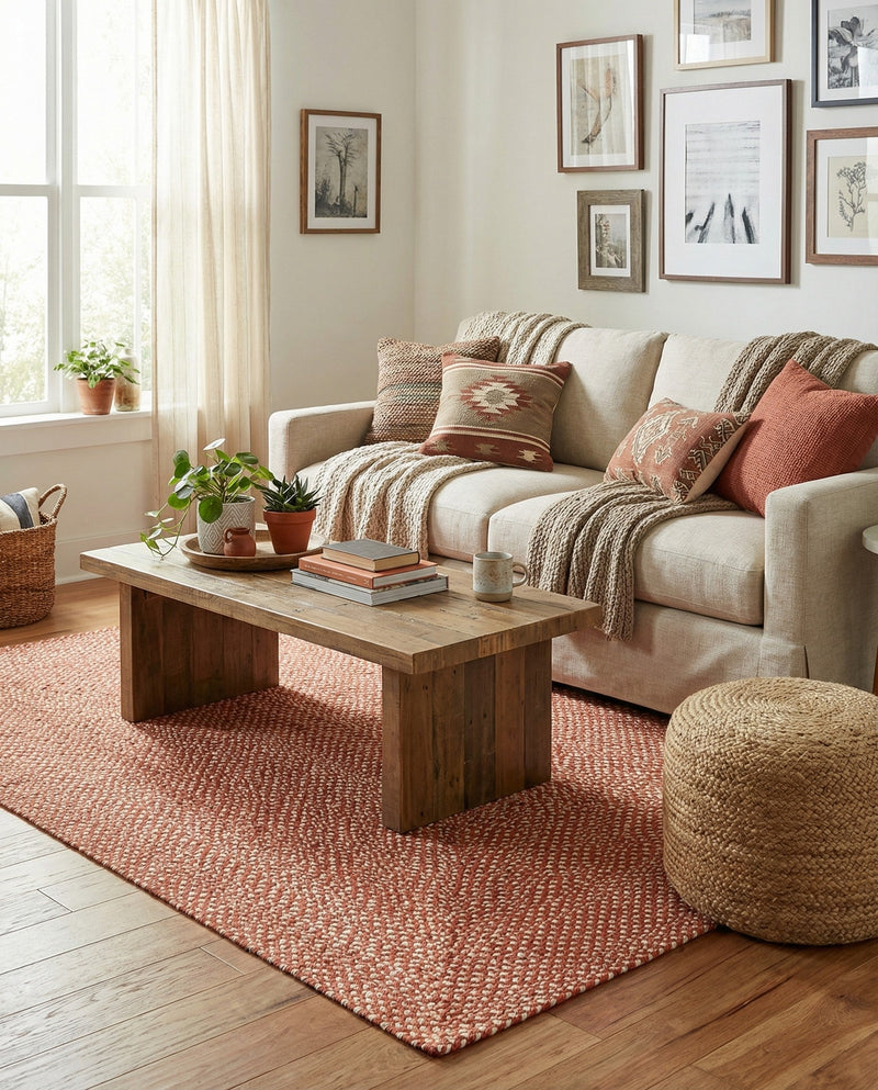 Highland Woven Jute Collection Area Rug - Glenmore (Rust Red) Rectangle Rust Red  lifestyle 8