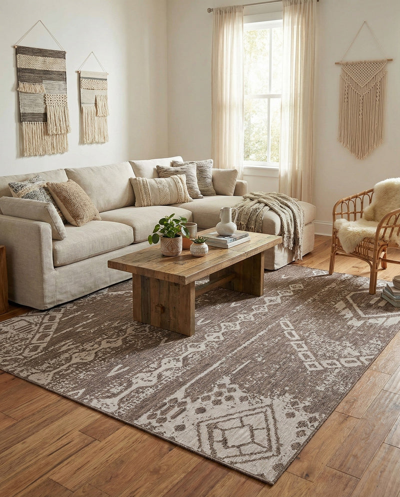 Desert Nomad Terrace Collection Area Rug - Sahara (Brown) Rectangle Brown  lifestyle 8