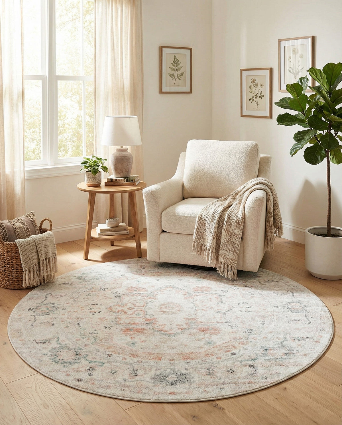 Parisian Elegance Collection Area Rug - Versailles (Ivory) Round Ivory  lifestyle 123