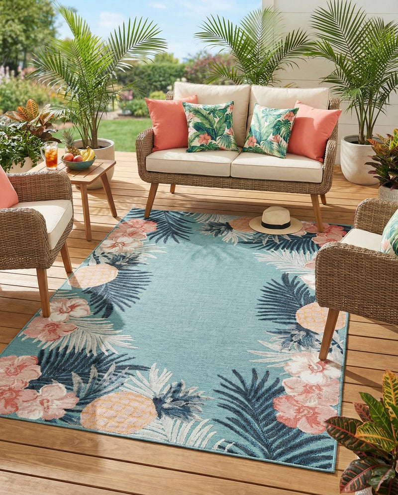 Seaside Blooms Collection Area Rug - Haven Rectangle Blue  lifestyle 24