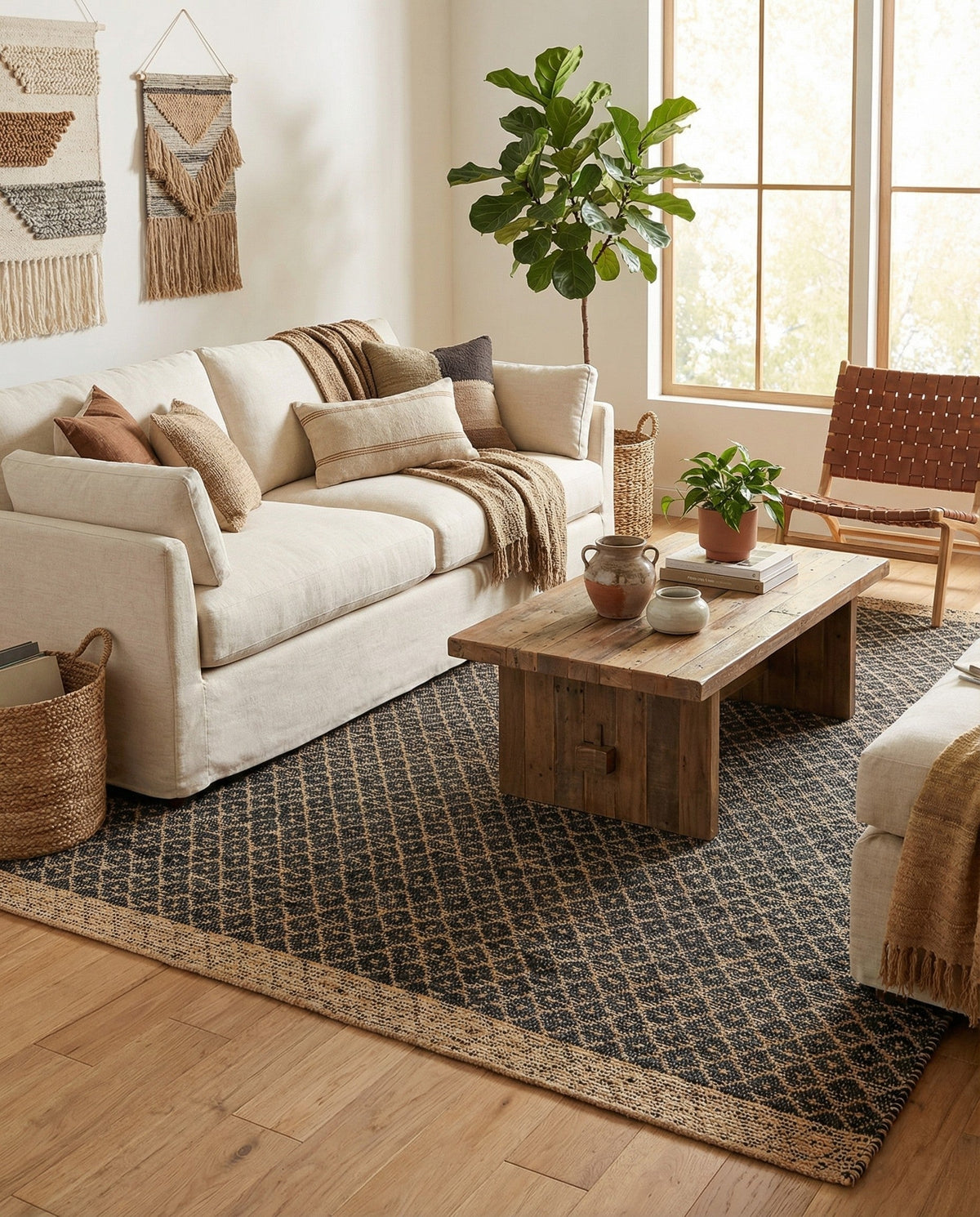 Tulum Trellis Collection Area Rug - Shoreline Rectangle Black  lifestyle 19