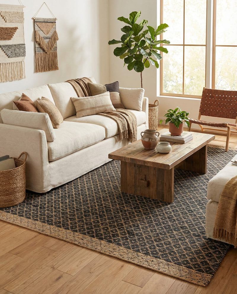 Tulum Trellis Collection Area Rug - Shoreline Rectangle Black  lifestyle 19