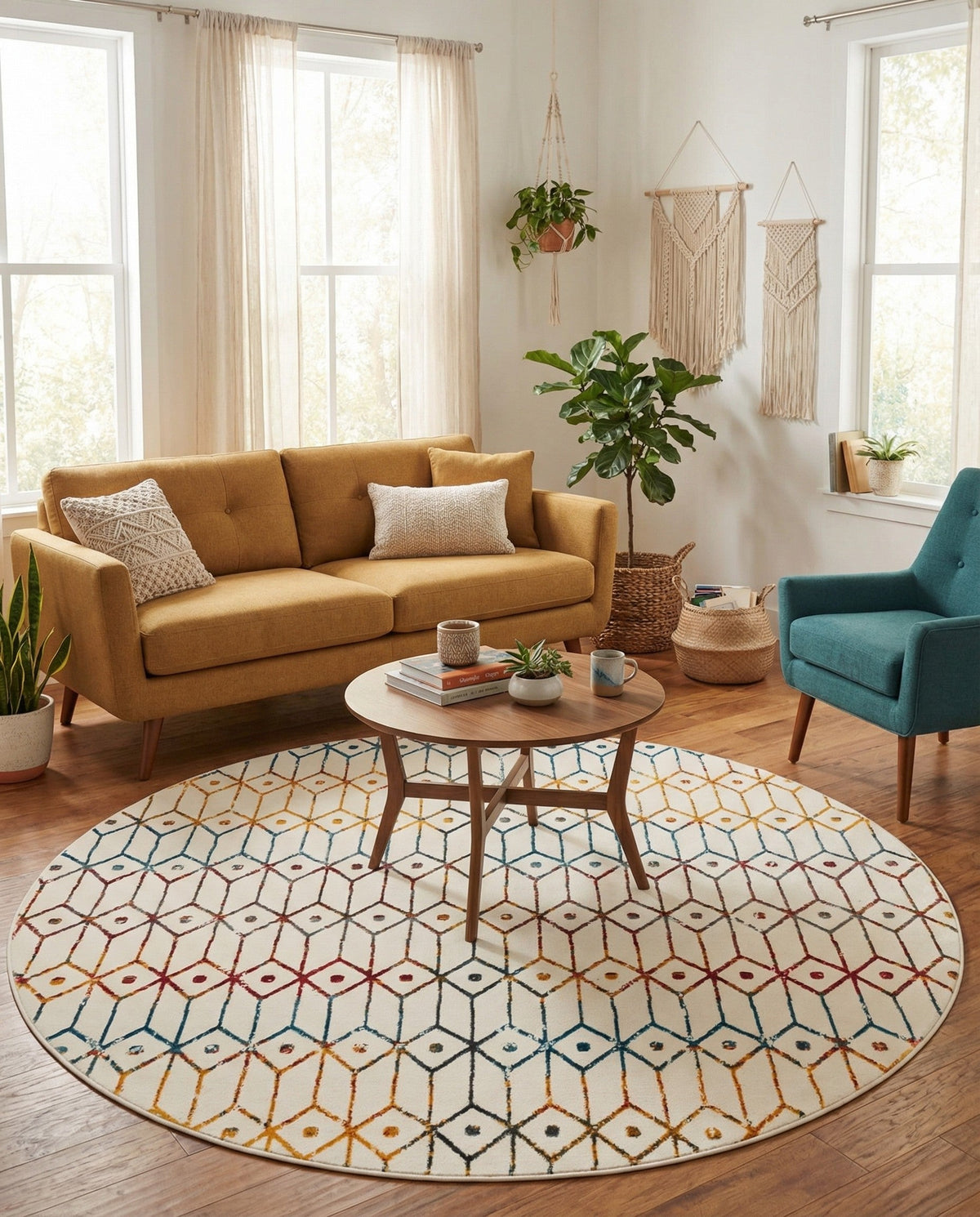 Garden Maze Retreat Collection Area Rug -  Mazeview Round Multi  lifestyle 123