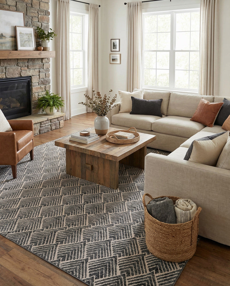 Geo Garden Lattice Collection Area Rug -  Casablanca Rectangle Charcoal Ivory  lifestyle 45