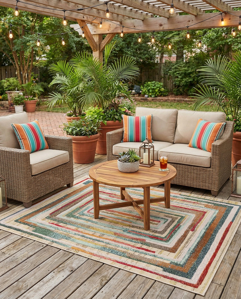 Outdoor Marrakesh Collection Area Rug -  Ouarzazate Rectangle Multi Beige  lifestyle 26