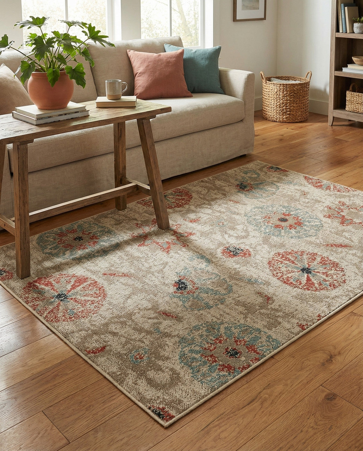 Seaside Blooms Collection Area Rug - Seychelles Rectangle Beige  lifestyle 27