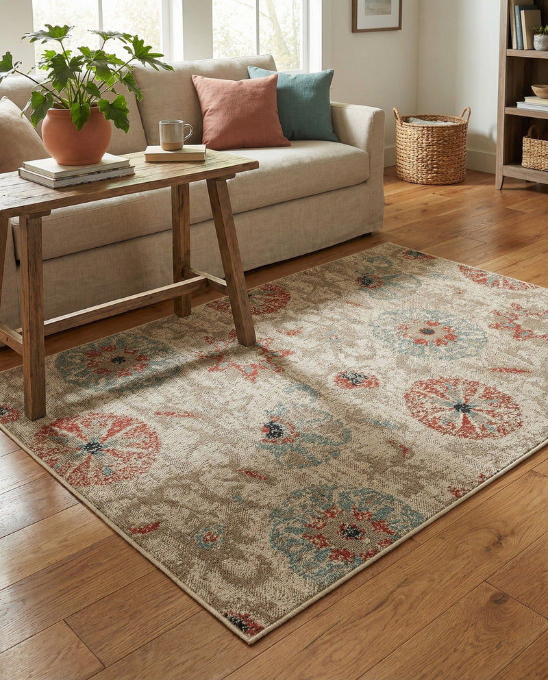 Seaside Blooms Collection Area Rug - Seychelles Rectangle Beige  lifestyle 27