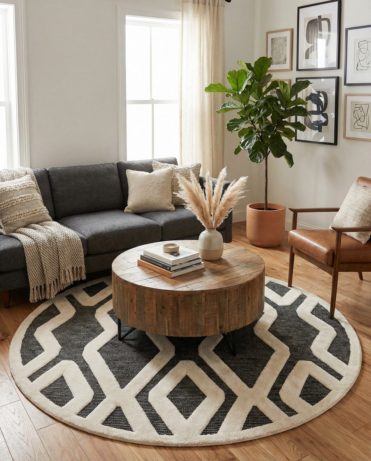 Monochrome Collection Area Rug -  Glacier Round Gray  lifestyle 112