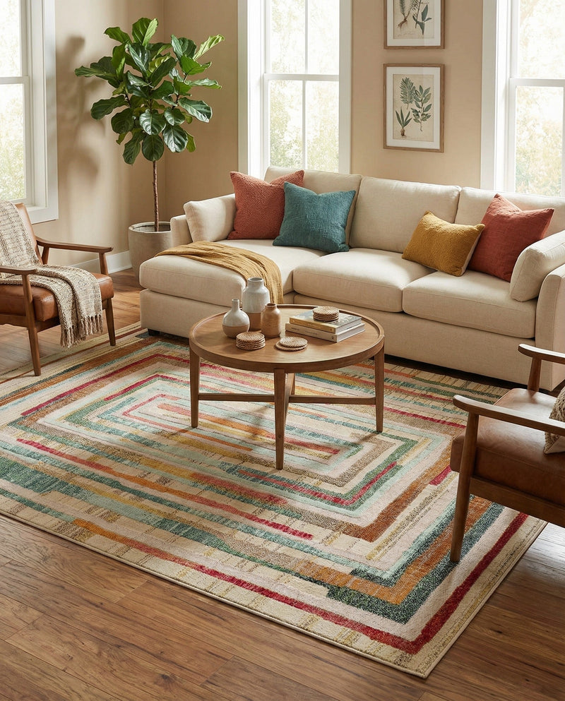 Outdoor Marrakesh Collection Area Rug -  Ouarzazate Rectangle Multi Beige  lifestyle 24