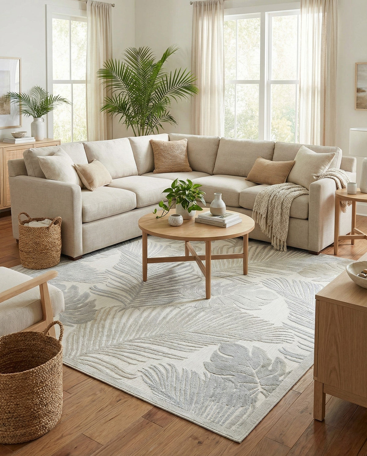 Seaside Blooms Collection Area Rug -  Tranquil Square Gray  lifestyle 100