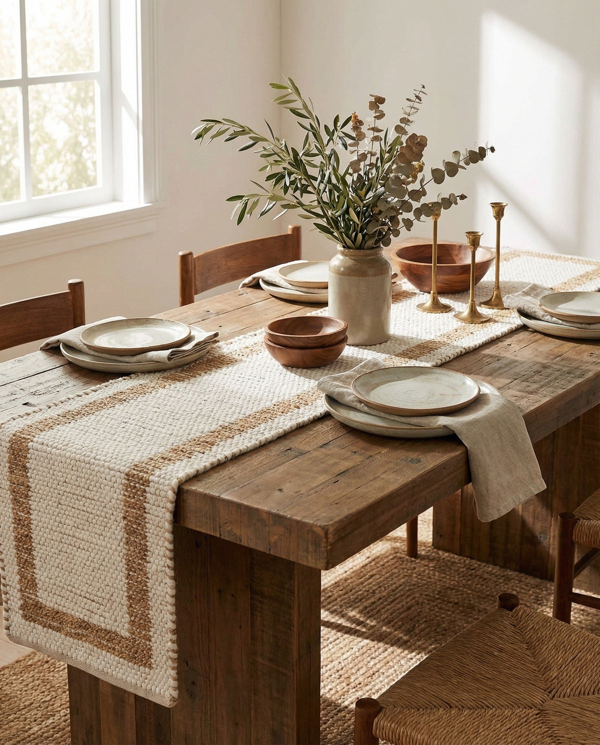 Osian Looms Collection Area Rug - Durham Table Runner White and Natural  lifestyle 191