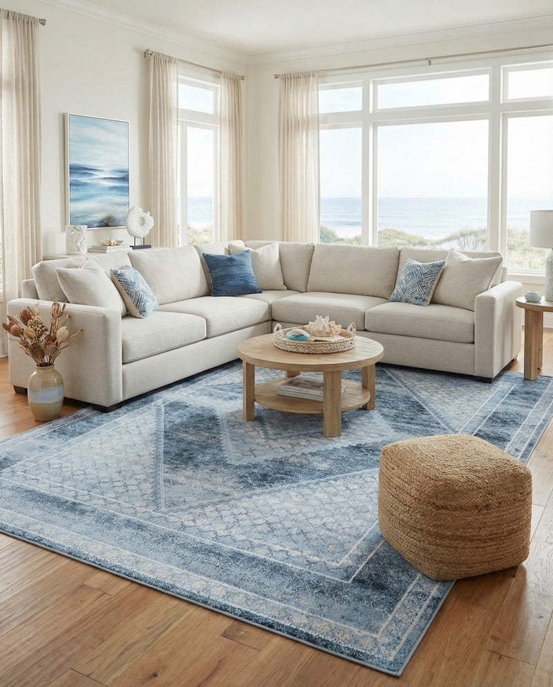 Aegean Elegance Washables Collection Area Rug -  Delos Rectangle Navy Blue  lifestyle 15