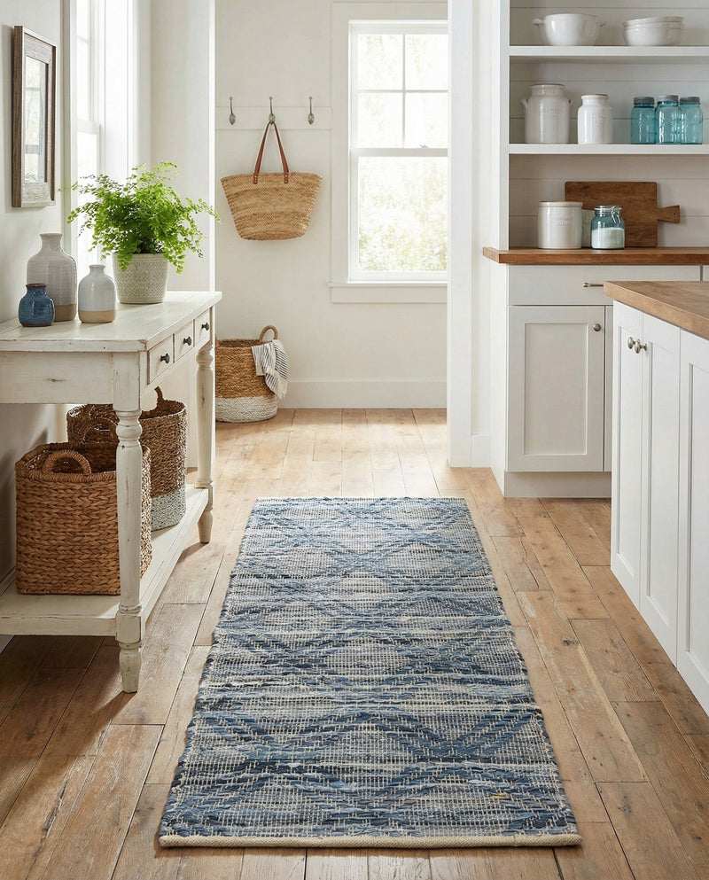 Thar Cotton Collection Area Rug - Pune Runner Denim blue  lifestyle 39