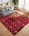 Berber Lattice Shag Collection Area Rug - Atlas (Burgundy Red) Square Burgundy Red  lifestyle 75
