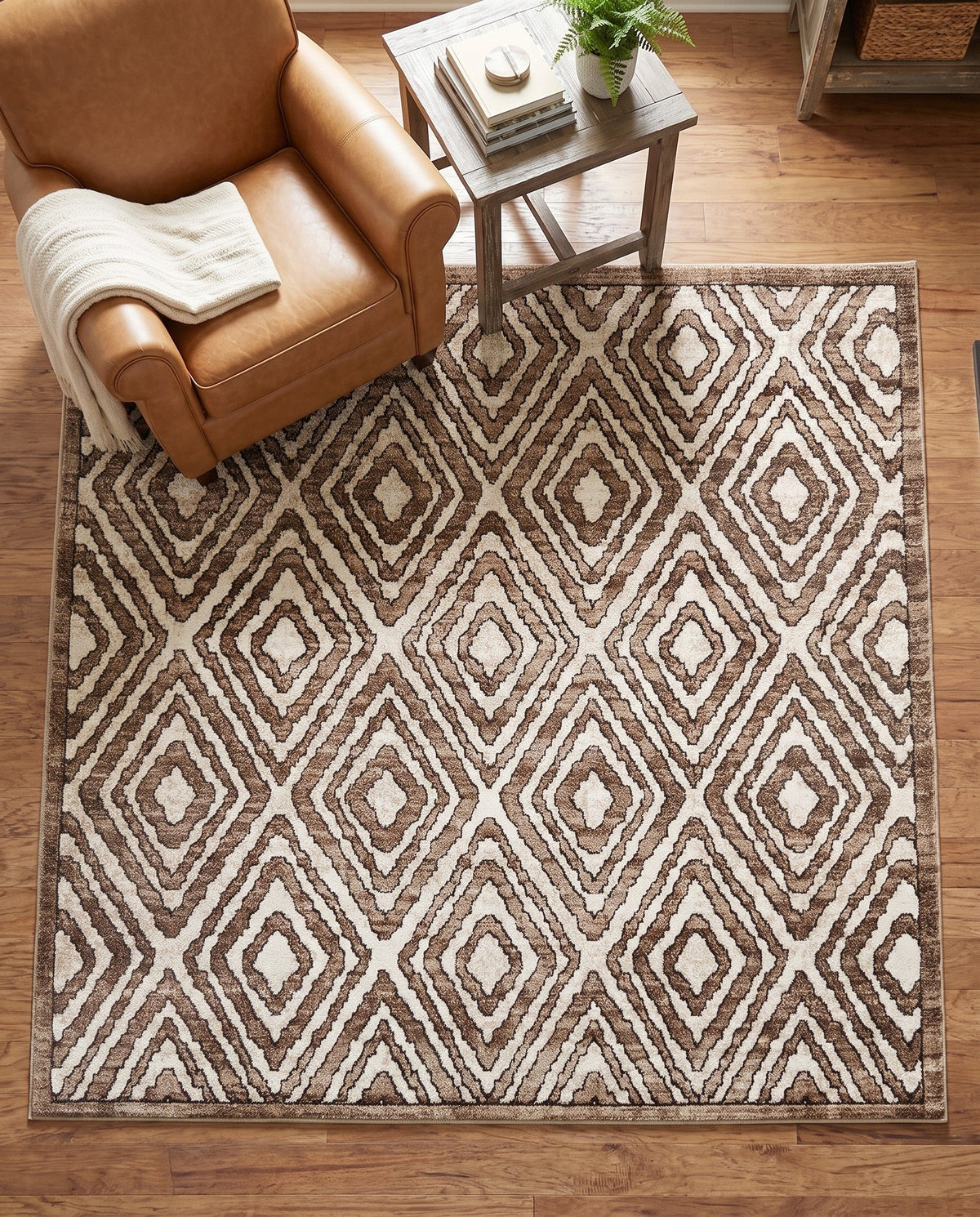 Sanctuary Retreat Collection Area Rug -  Oasis Square Chocolate Brown  lifestyle 179