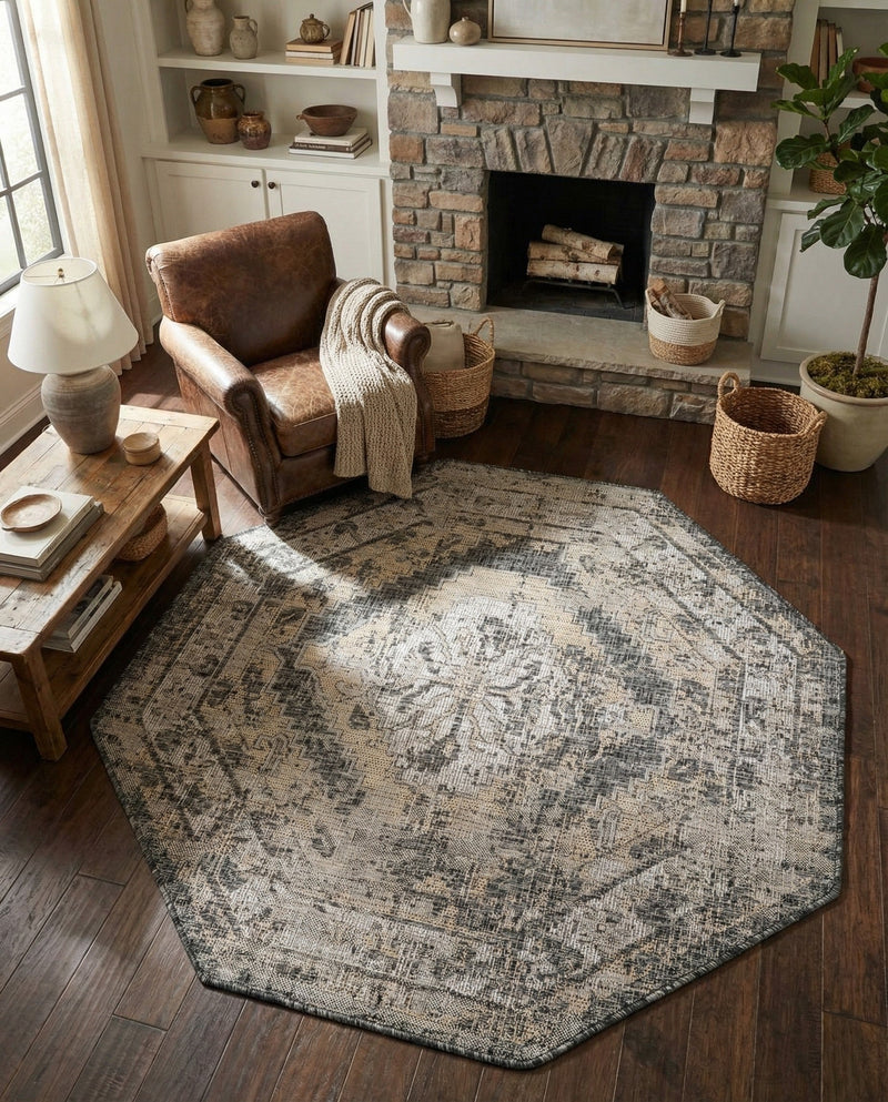 Patio Heritage Collection Area Rug -  Augusta (Charcoal) Octagon Charcoal  lifestyle 73