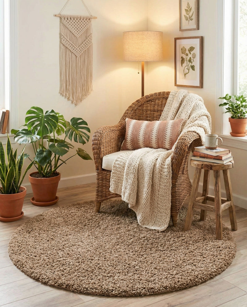 Plush Oasis Collection Area Rug - Serenity (Sandy Brown) Round Sandy Brown  lifestyle 32