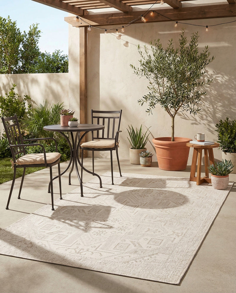 Tribal Terrace Treasures Collection Area Rug - Mayan Marina (Light Gray) Rectangle Light Gray  lifestyle 33