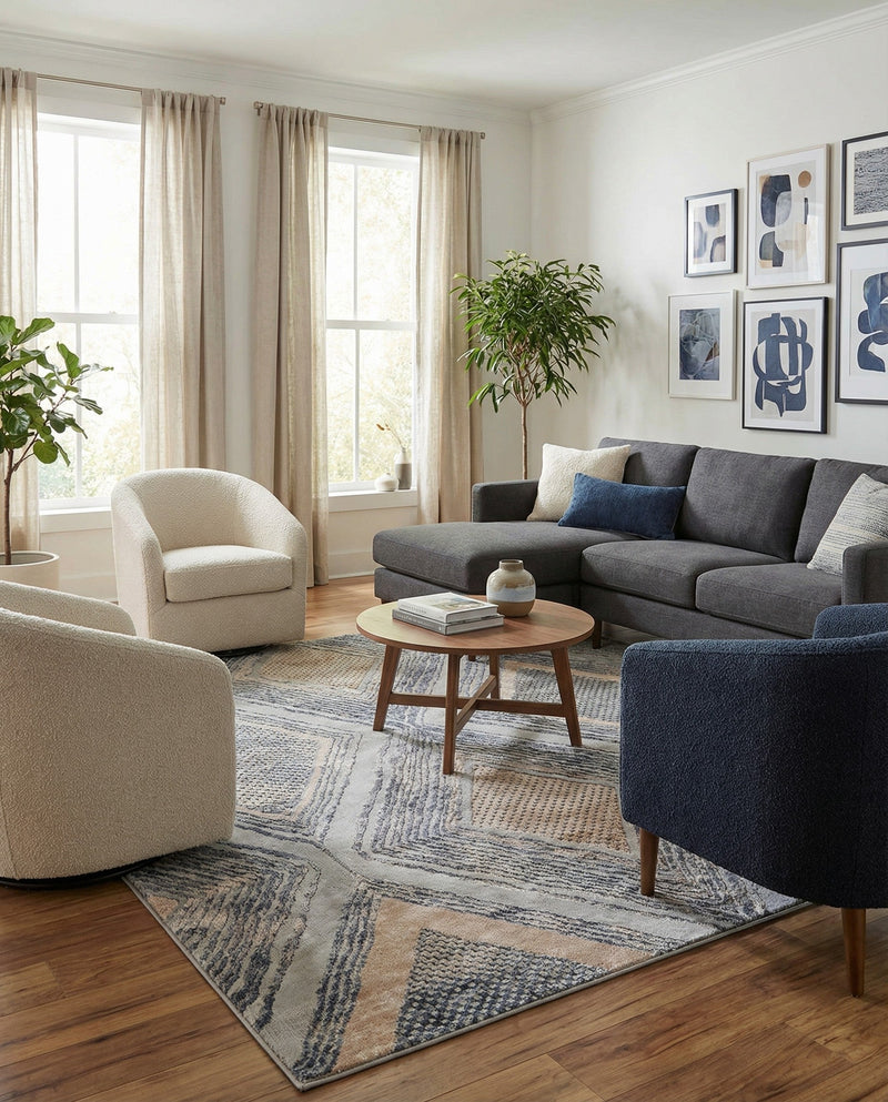 Aegean Elegance Collection Area Rug -  Rhodes Square Gray Cream  lifestyle 47