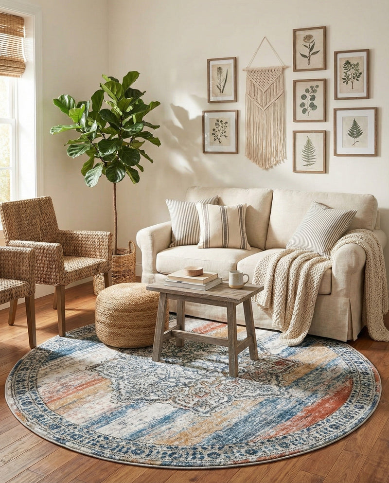 Mykonos Manor Collection Area Rug -  Tinos (Multi) Round Multi  lifestyle 33