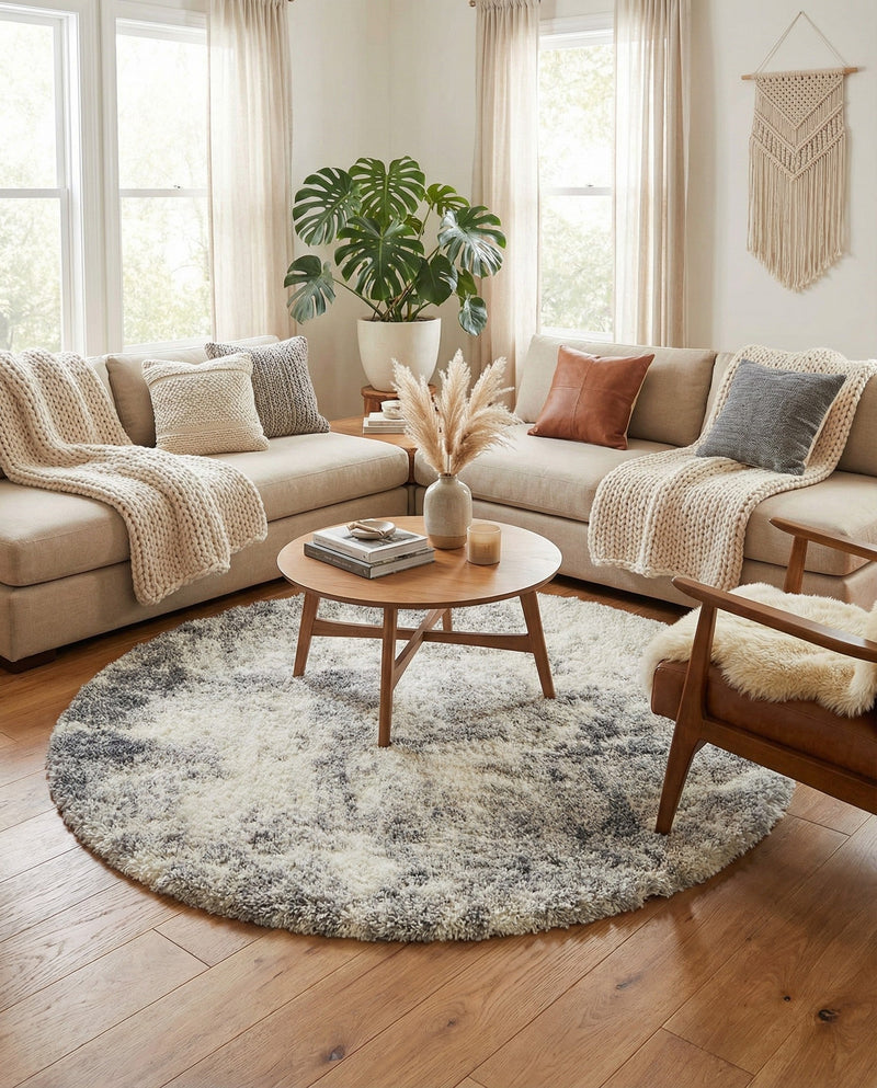 Cozy Haven Shag Collection Area Rug -  Tranquility (Pebble Gray) Round Pebble Gray  lifestyle 47