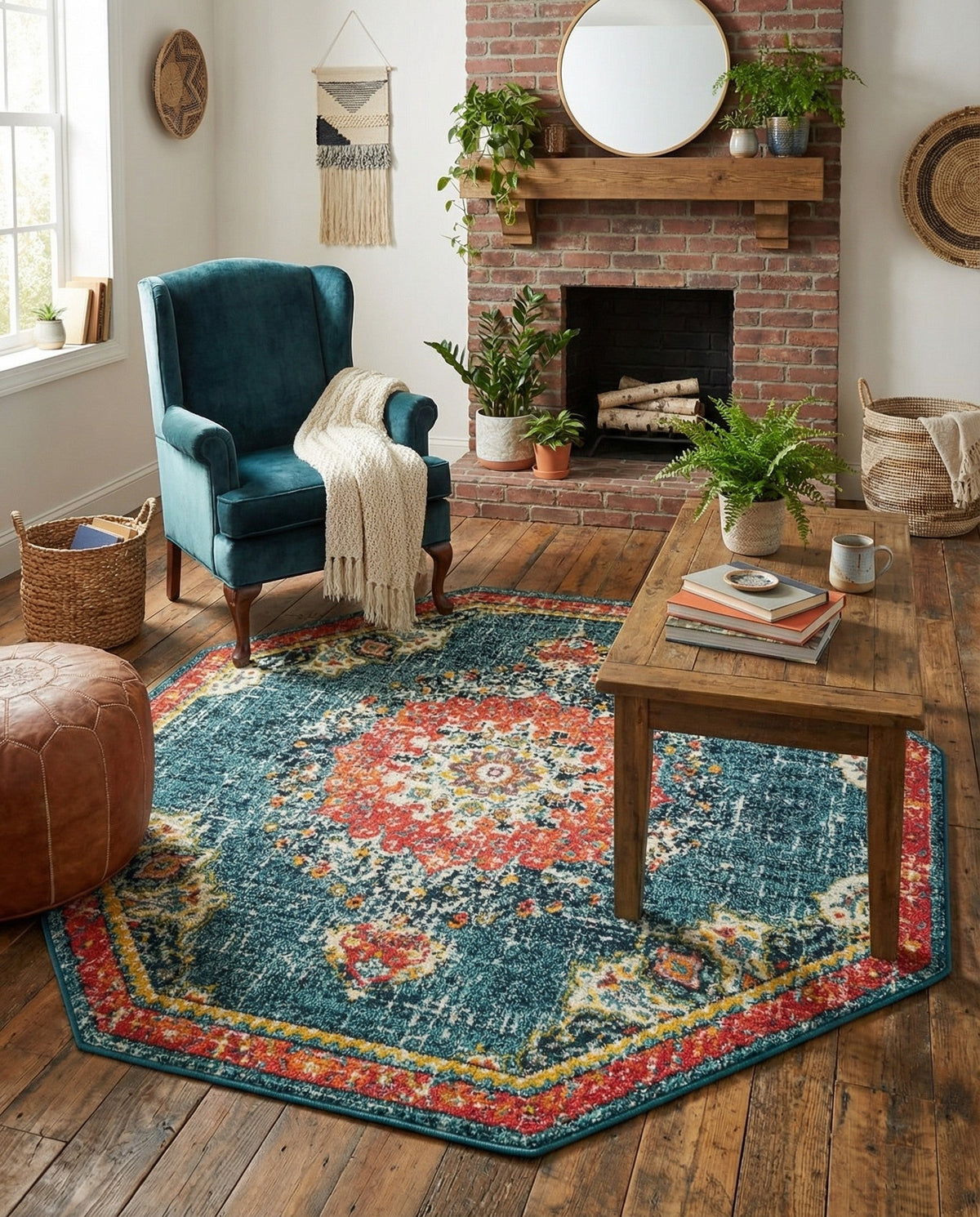 Brighton Terrace Collection Area Rug - Hove (Blue) Octagon Blue  lifestyle 96