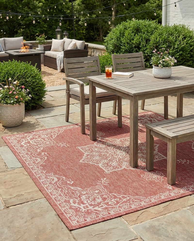 Patio Heritage Collection Area Rug -  Charleston (Rust Red) Square Rust Red  lifestyle 65
