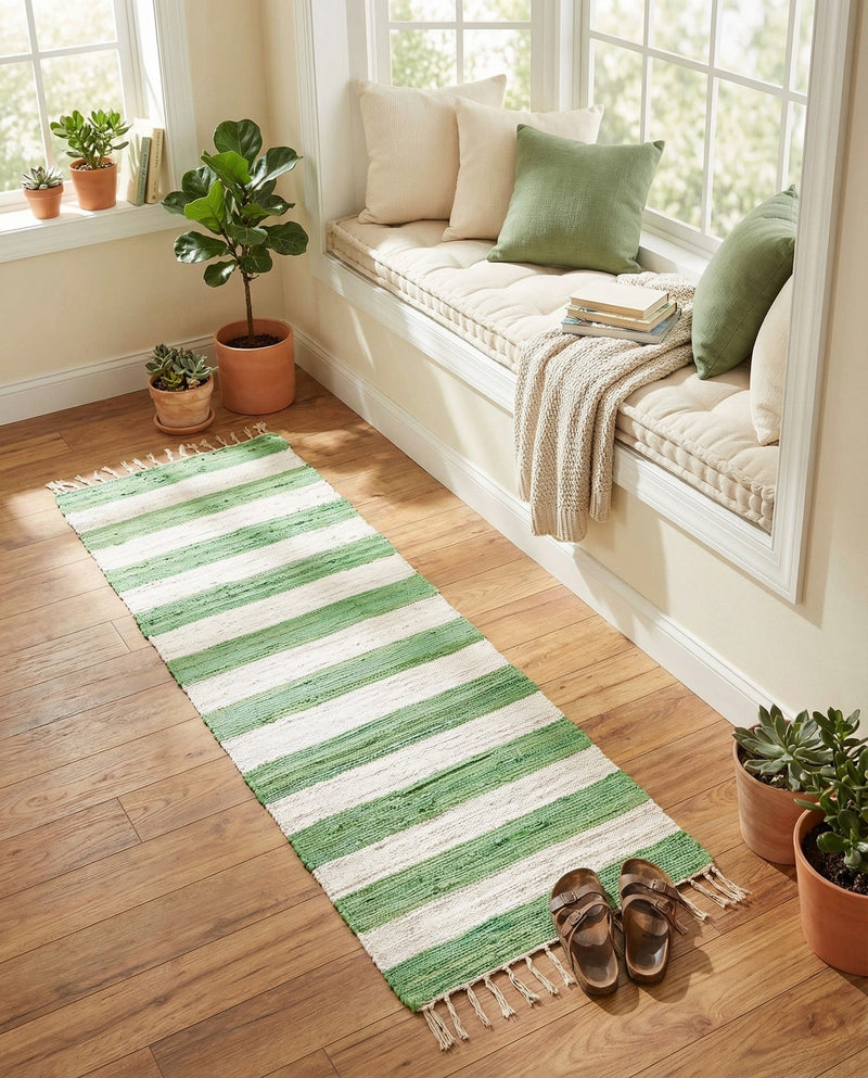 Tassel Trail Collection Area Rug - Pathway (Green and Ivory) Runner Green and Ivory  lifestyle 53