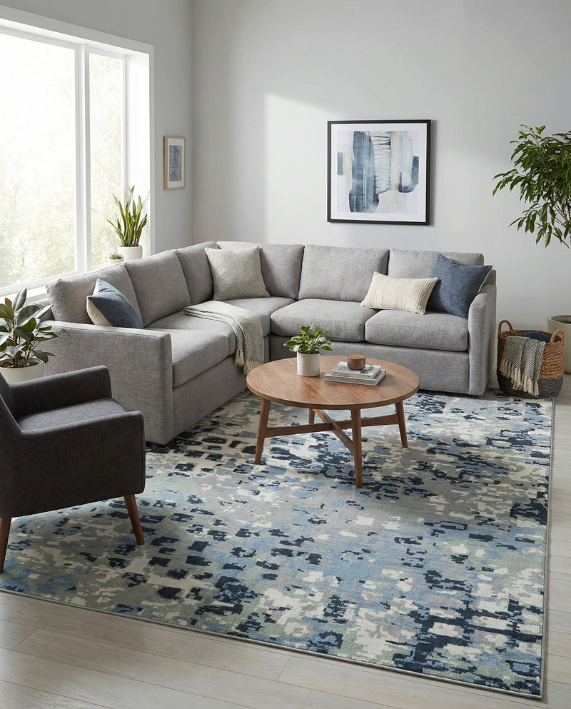 Aegean Elegance Washables Collection Area Rug -  Andros Rectangle Gray Navy Green  lifestyle 27