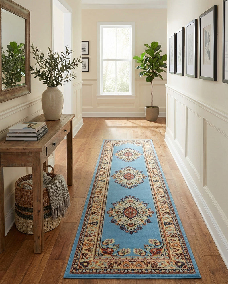 Tabriz Tapestry Collection Area Rug - Azerbaijan (Light Blue) Runner Light Blue  lifestyle 38