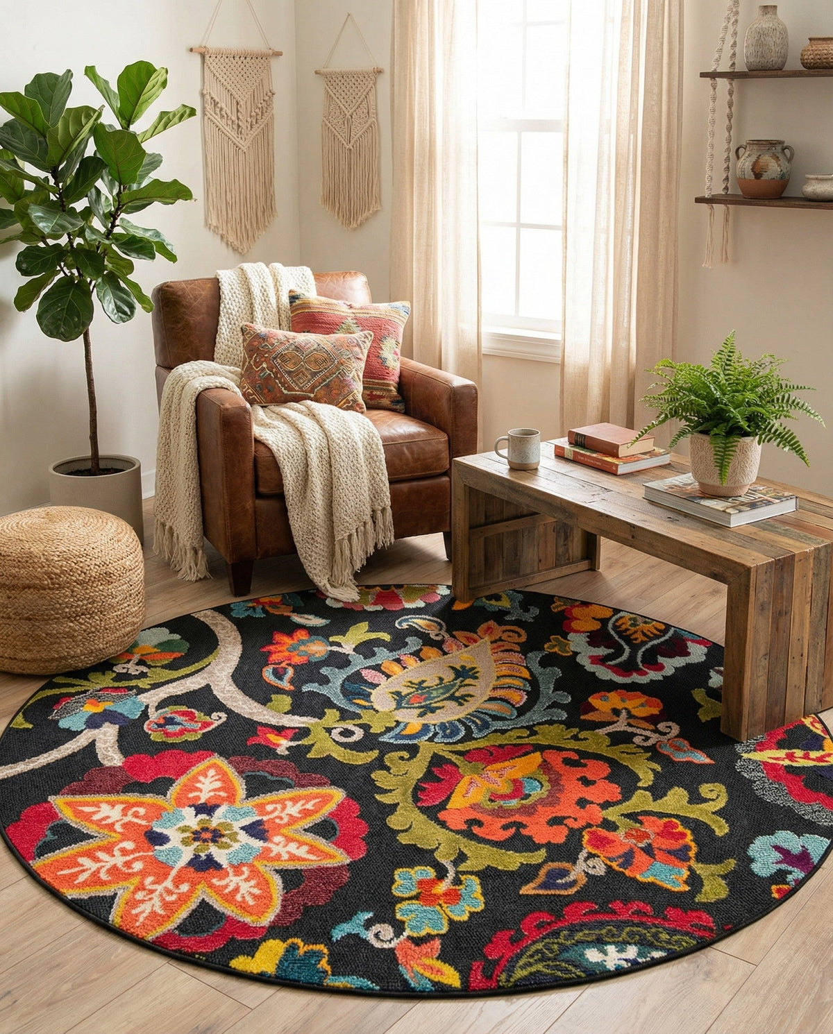 Outdoor Marrakesh Collection Area Rug - Fes Round Multi Black  lifestyle 146