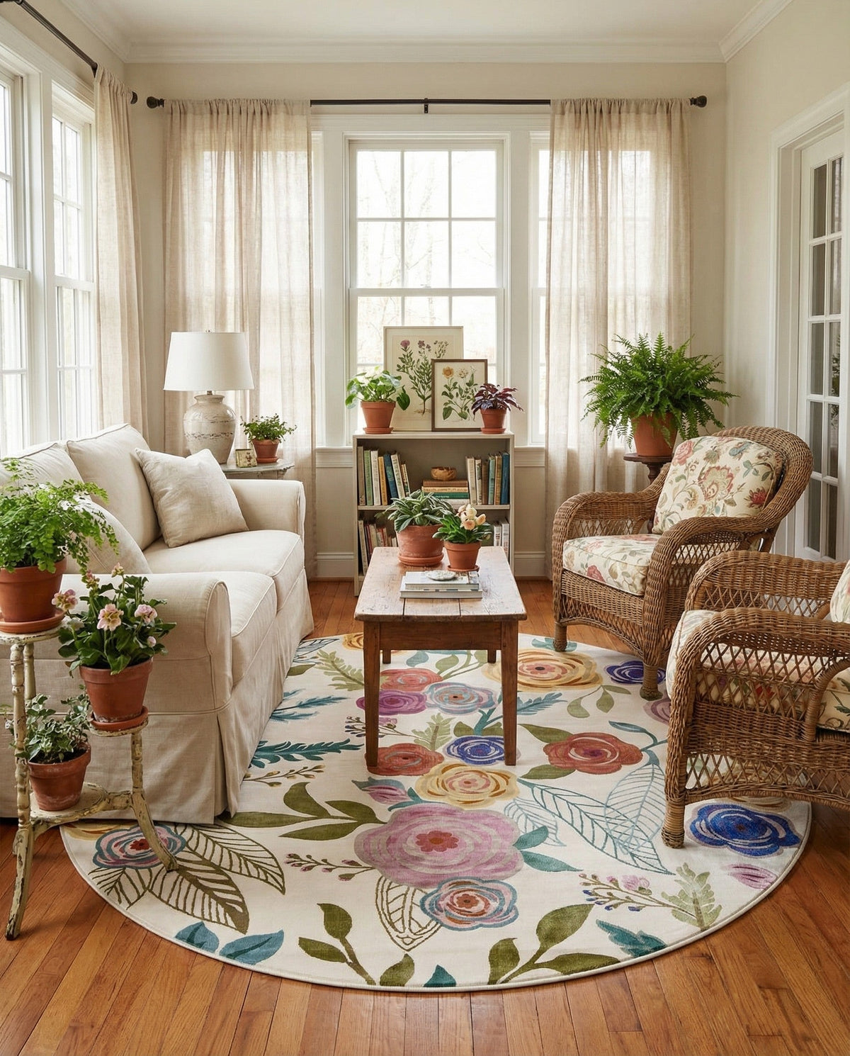 Meadow Breeze Collection Area Rug -  Petal Round Ivory  lifestyle 58