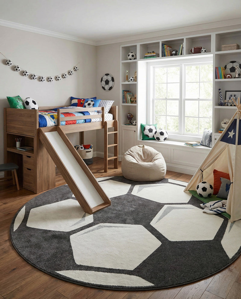 Wonder Tykes Collection Area Rug -  Mirth Round Black and White  lifestyle 25