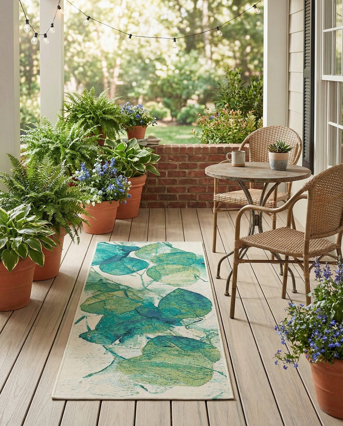 Seaside Blooms Collection Area Rug -  Flora Runner Blue Green  lifestyle 101